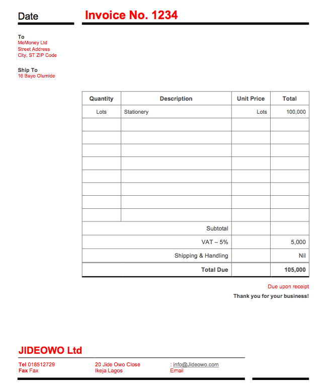 Jide Owo Invoice