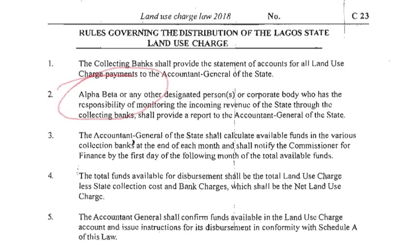 Excerpt of Land Use Charge on Alpha Beta