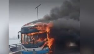 BRT bus catches fire on Third Mainland Bridge, causes major traffic delays 