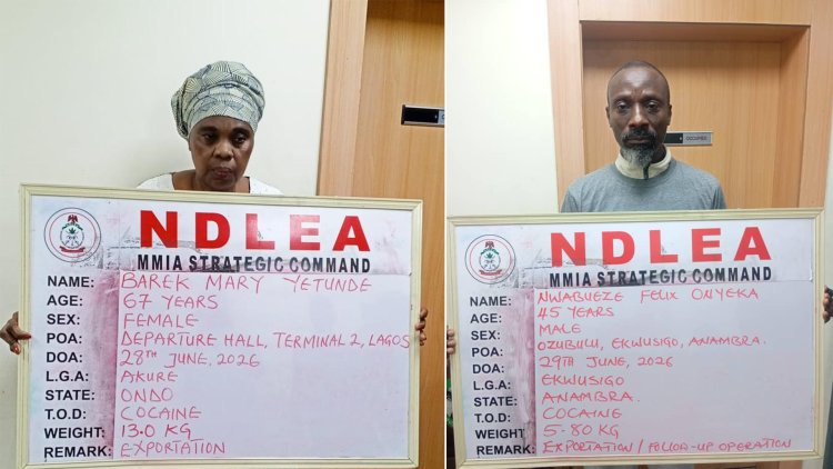NDLEA arrests Nigerian-British grandmother with 13kg cocaine disguised as plantains